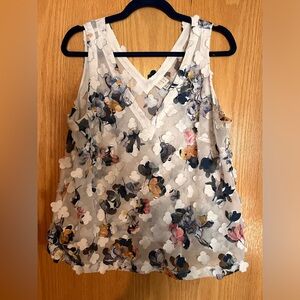 XL sheer white tank with colorful flowers